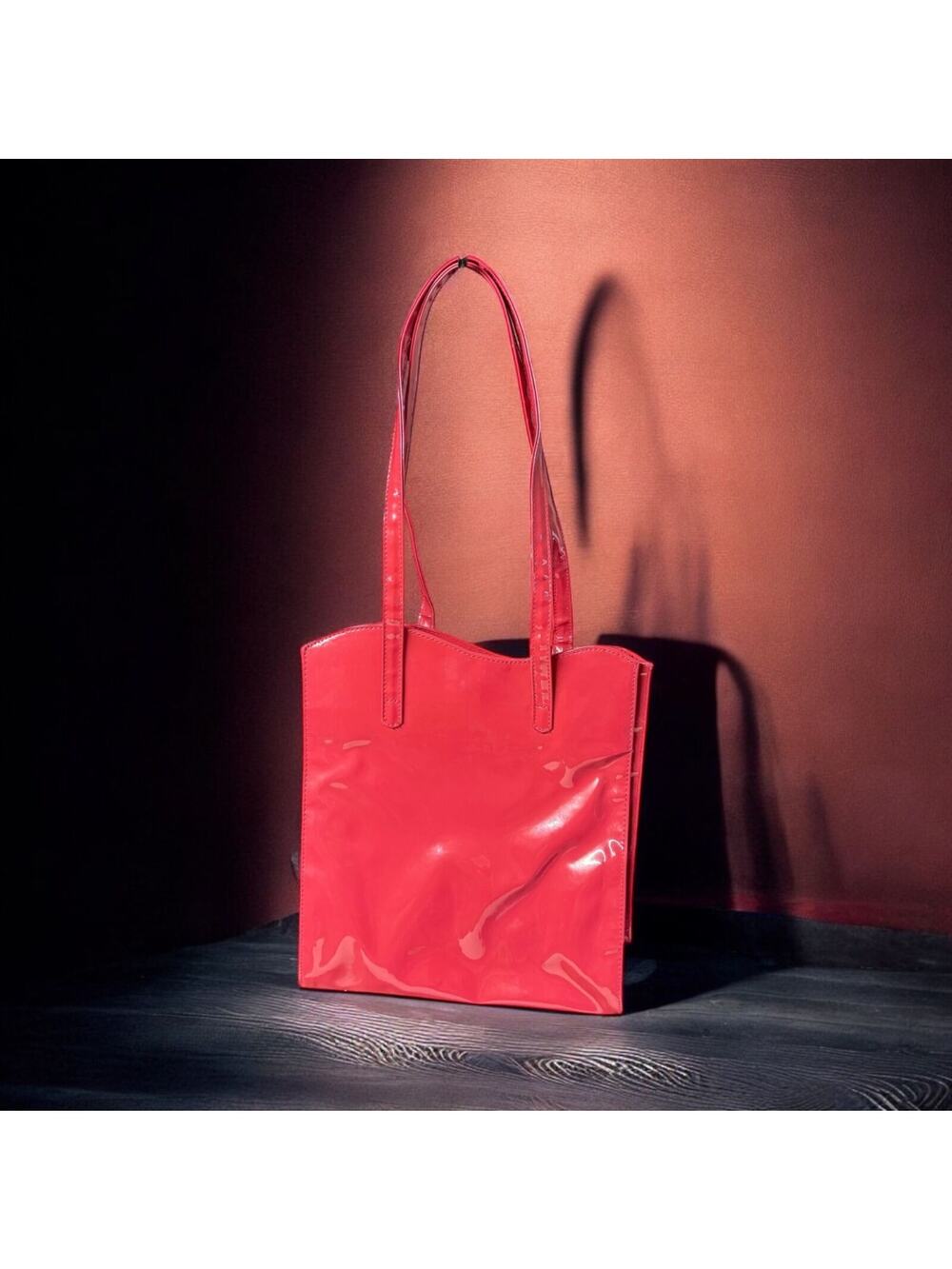 Vtg Nina Ricci Red Patent Leather Swing Along Tote Bag 90s Deci Dela Perfume Set